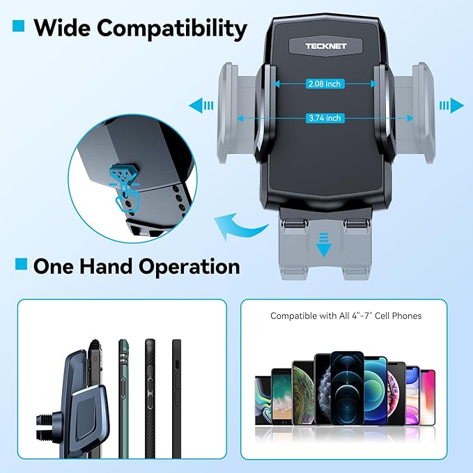 TECKNET Cup Phone Holder for Car - Adjustable Gooseneck Cup Holder Cradle Car Mount with Air Vent Holders & Expandable Base, Cell Phone Holders for iPhone 17/16 Pro Max and All Cell Phones, Cars model
