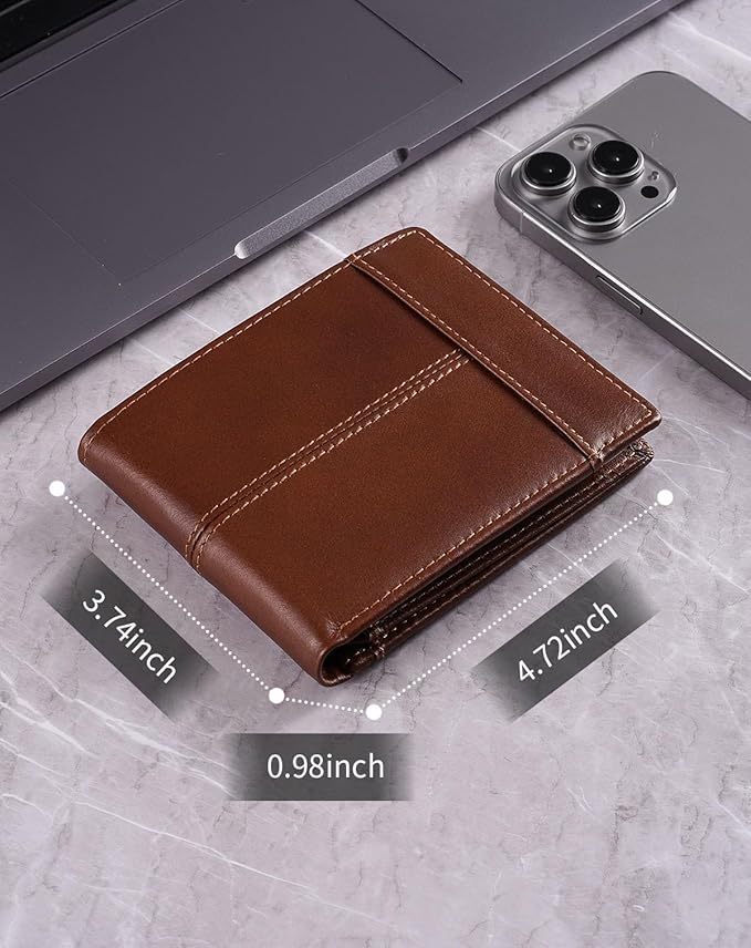 Swallowmall Mens Wallet Rfid Blocking Genuine Leather Bifold Wallets with 1 ID Window 15 Card Slots