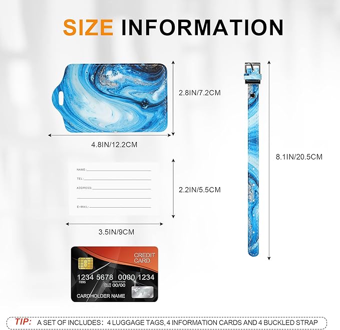 4 Pack Luggage Tag for Suitcases, Leather Suitcase Tags Identifiers, Cute Bag Name Travel Tags ID Labels for Women Men Travel Cruise Luggage by Sodsay