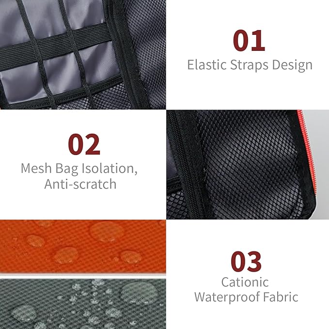 Electronics Travel Organizer,Portable Waterproof Electronic Travel Storage Bag for Small Charging Cord Storage,Charger,SD Card etc,for Travel,Business-Wine Red Black