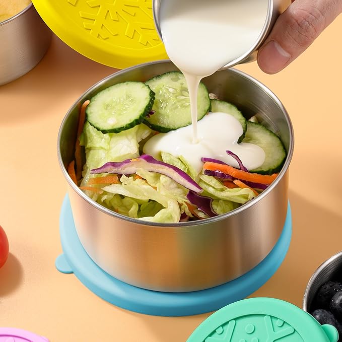 Homotte 304 Stainless Steel Containers with Lids Small for Lunch, Leak-Proof Stainless Steel Food Storage Containers for Back to School Kids, 5 Pack Stackable (2oz, 4oz, 8oz, 14oz, 24oz)