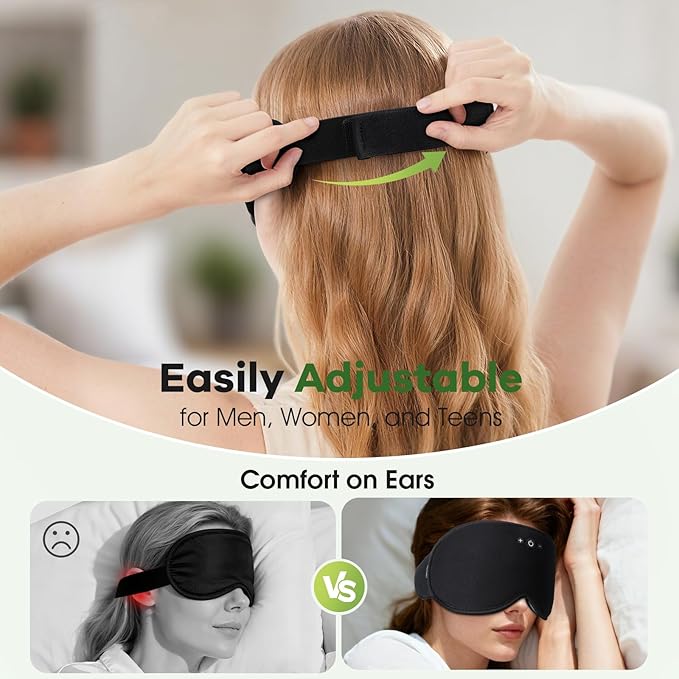 3D Sleep Headphones with Bluetooth 5.4 Sleep Mask, Bamboo Cotton Music Wireless Bluetooth Eye Mask for Sleeping, Earphones HD Speaker Microphone for Travel, Gifts for Men Women, Removable