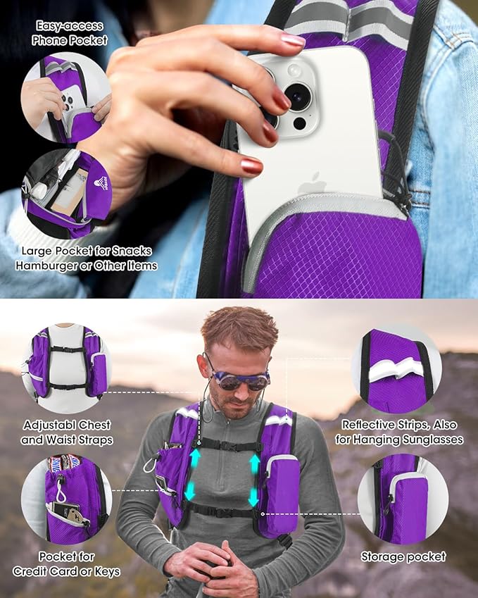 Small Hiking Backpack with Front Phone Holder, Packable Back pack with Chest and Waist Strap, Lightweight Daypack for Women Men