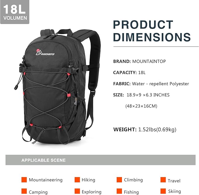 MOUNTAINTOP 18L/25L/40L Hiking Backpack,Lightweight Travel Backpack with Rain Cover for Outdoor Backpacking, Camping