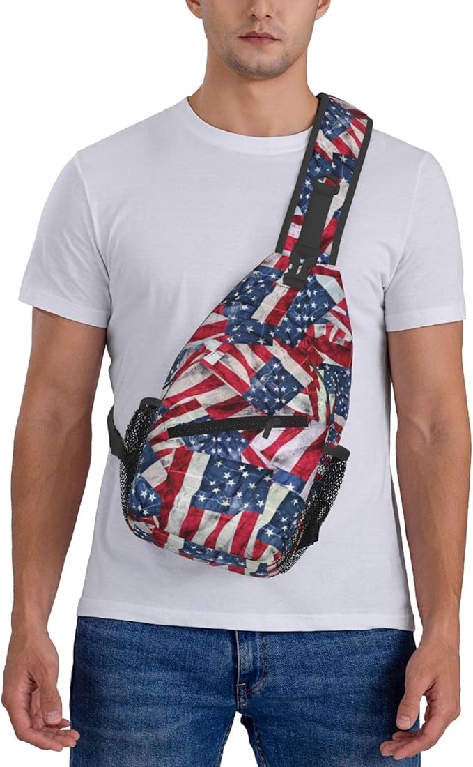 GJXFLSY American Flag Pattern Sling Backpack Crossbody Bag Casual Chest Bags Travel Hiking Daypack Shoulder Bag for Women Men