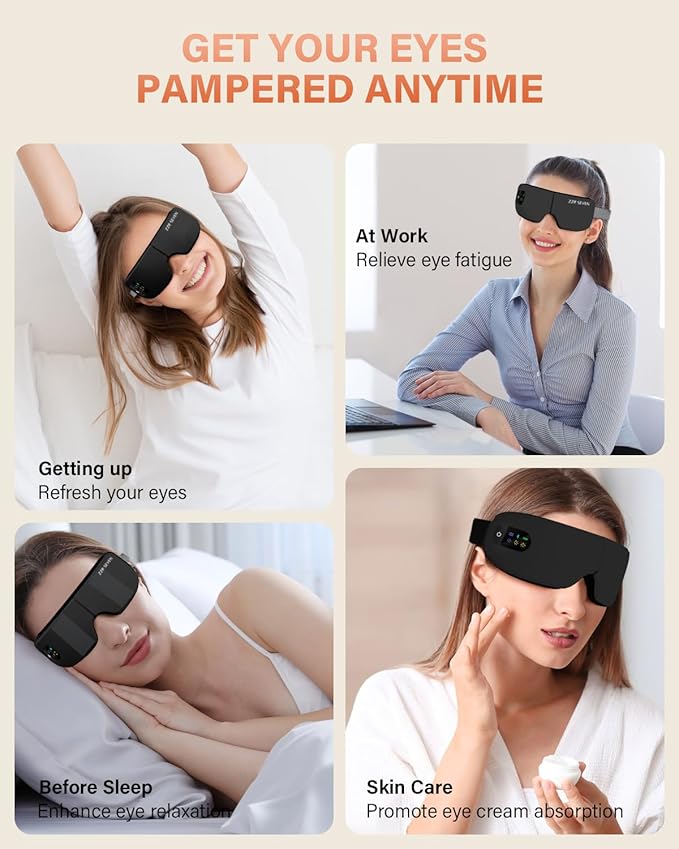 Eye Massager with Heat, 7 Massage Modes, Eye Mask, Birthday Gifts for Women, Men, Friend, Mom and Dad, Sleep Mask for Relax, Migraine Relief, Reduce Strain, Improve Sleep, Black