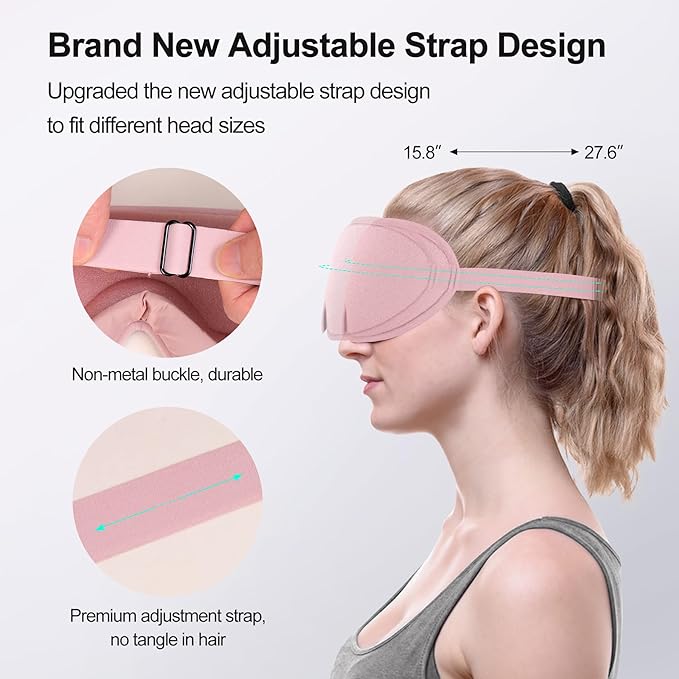 Eye Mask for Sleeping, 3D Contoured Cup Sleep Mask for Men Women, Soft Breathable Blackout Blindfold, Travel Eye Cover, Night Sleeping Mask with Adjustable Buckle for Side Sleeper (Pink Gold, 1 Pack)