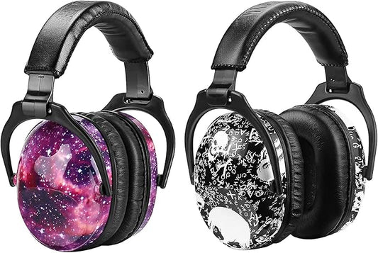 ZOHAN Kids Ear Protection 2 Pack, Hearing Protection Safety Ear Muffs for Children Have Sensory Issues, Adjustable Noise Reduction Earmuffs for Concerts, Fireworks, Air Shows(Nebula&SKULL)