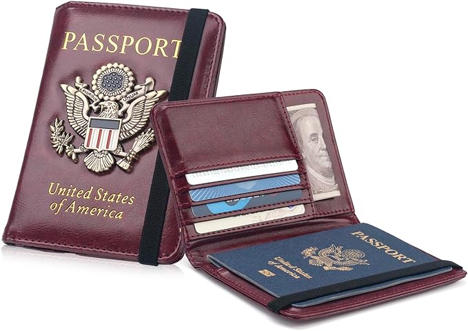 Passport Holder for Travel Women Men, Passport Wallet RFID Blocking US Passport Cover Case, Waterproof Leather Travel Documents Holder with Vaccine Card Slot, Ticket Organizer Carrier