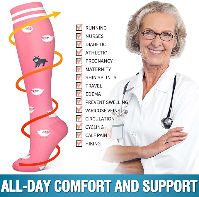 Bluemaple 6 Pack Copper Compression Socks for Women and Men Circulation-Best Support for Medical, Running,Nursing,Athletic