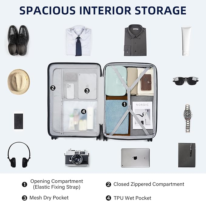 28 Inch Luggage Hard Shell Suitcases, Expandable Travel Checked Luggage 28 Inch, Large Check In Luggage with Spinner Wheels Cup Holder Charger Built in Lightweight Suitcase, Interstellar Blue