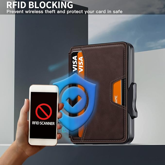 Wallet for Men, Mens Wallet Minimalist Slim Wallet, RFID Blocking Smart Pop Up Wallet with Money Clip & ID Window, Metal Compact Wallet, Aluminum Credit Card Holder Wallet