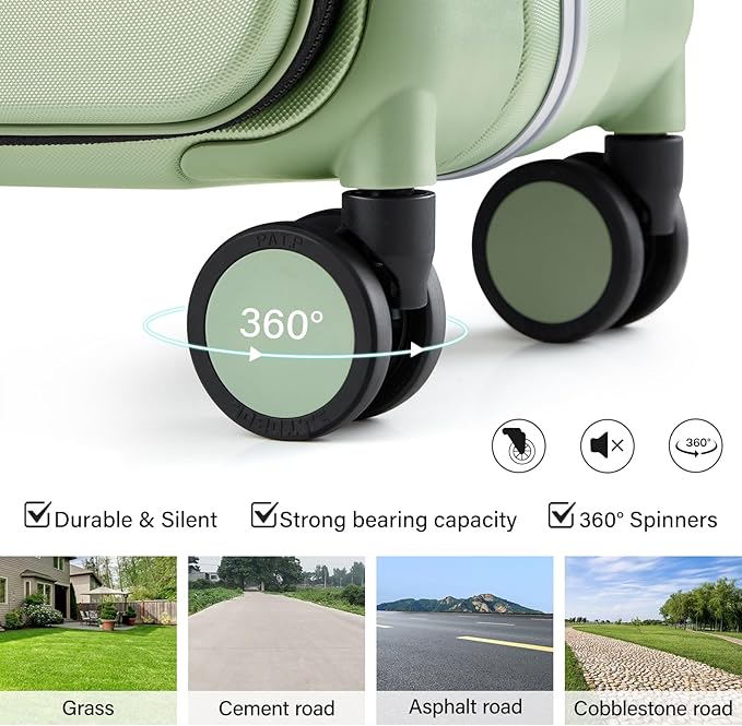 Hanke Top Opening 24 Inch Luggage with Spinner Wheels, Aluminum Frame All-PC Hard Shell Medium Suitcase, Zipperless Trunk Wide Handle Luggage, TSA Checked-Medium(Bamboo Green, 69L)