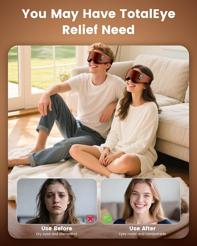 Heated Eye Mask - Cordless Eye Mask for Dry Eyes, Eye Relief, Improved Sleep, Timed Shutdown, 4 Temperature, Washable Eye Heating Pad for Travel, Removable for Cleaning - Brown