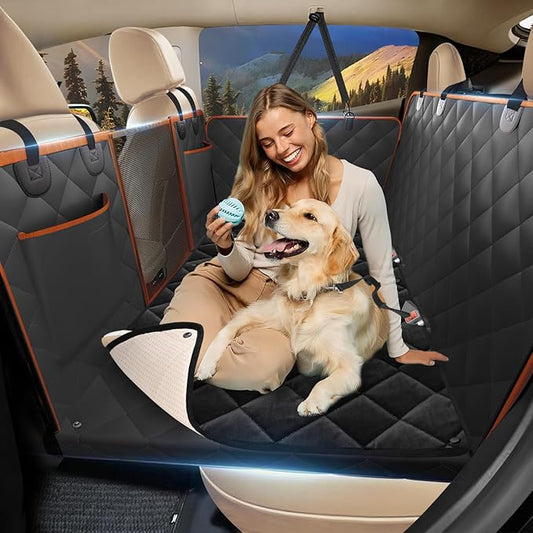 2025 Upgraded Back Seat Extender for Dogs with Soft Blanket, Dog Car Seat Cover for Back Seat Holds 420lbs, Hard Bottom Backseat Cover for Dogs, Waterproof Dog Hammock for Car, SUV, Truck, Black