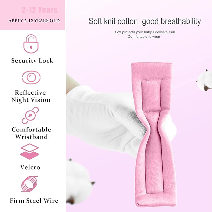 Toddler Harness Walking Leash- Child Anti Lost Wrist Link - Child Safety Harness - Upgrade with Reflective(6.5ft) - for Boys and Girls,Not Easy to Open Without Key (Light Pink)