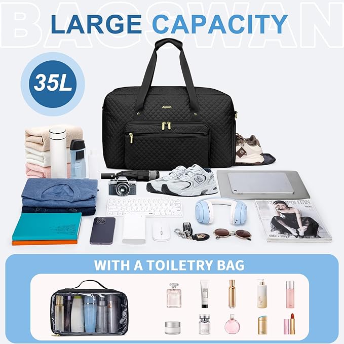 Large Weekender Travel Duffle Bag - With Shoe Compartment Weekender Bags for Womens Carry on Overnight Bag with Toiletry Bag Gym Duffel Bags with Wet Pocket Hospital Bags for Women Labor and Delivery