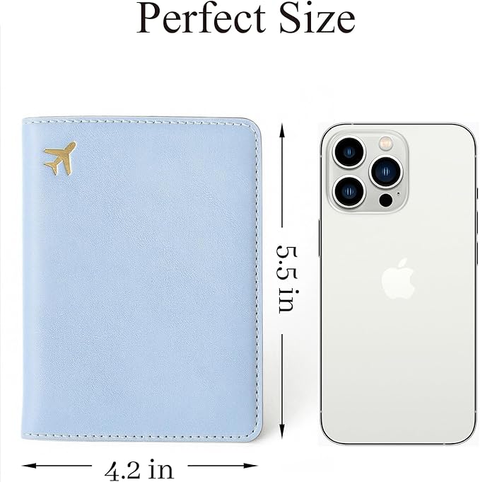 PU Leather Passport Holder Covers Case, Waterproof Rfid Blocking Travel Wallet Passport Holder(Sky Blue)