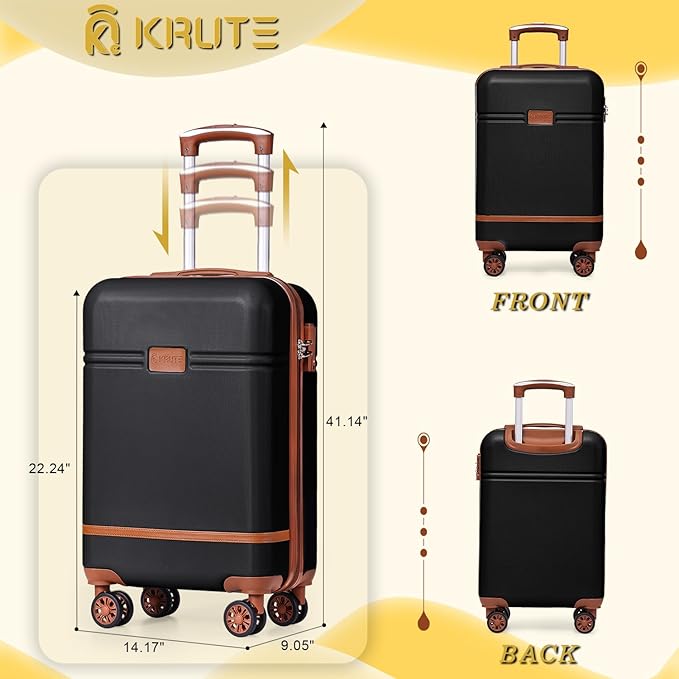 Krute Carry On Luggage 22x14x9 Airline Approved Hard Shell Suitcases with Wheels 20in PC+ABS TSA Approved Carry On Suitcase