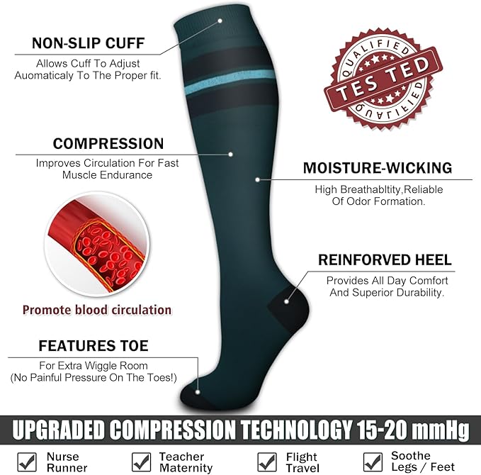 Bluemaple 6 Pack Copper Compression Socks for Women and Men Circulation-Best Support for Medical, Running,Nursing,Athletic