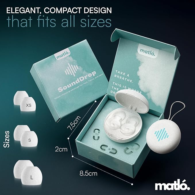 SoundDrop by Matló – Reusable Noise-Reducing Earplugs for Sleep, Focus & Sound Sensitivity – Soft Silicone + Compact Case