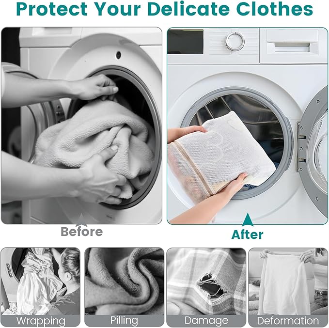 6Pcs Durable Cotton Mesh Laundry Bags for Delicates, 12×16in+16*20in+20*24in Breathable Laundry Mesh Wash Bags with Sturdy Zipper for Delicates, Clothes, Pants, Underwear, Bra, Socks (M+L+XL)