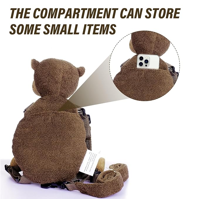 Monkey 2-in-1 Toddler Safety Harness Backpack with Leash - Adjustable Anti-Lost Walking Strap for Ages 3+, Child Safety Harness with Cute Backpack for Boys Girls, Indoor Outdoor Travel (Brown)