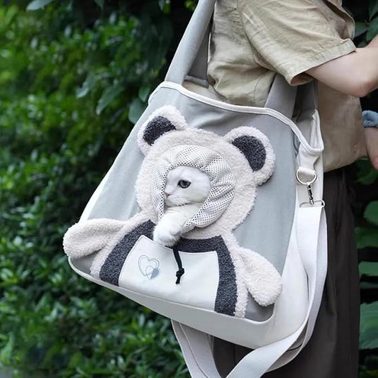 Pet Carrier Shoulder Bag, Canvas Soft Pet Travel Tote with Adjustable Strap & Breathable Mesh, Hands-Free Crossbody for Outdoor Walking/Vet Visits