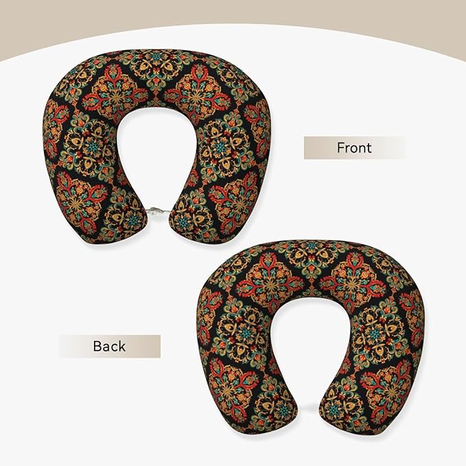 Support Neck Pillow for Youth Travel, Washable Airplane Chin Supporting and Relax U Shaped Pillows Paisley Bandana Print Cool Red Black