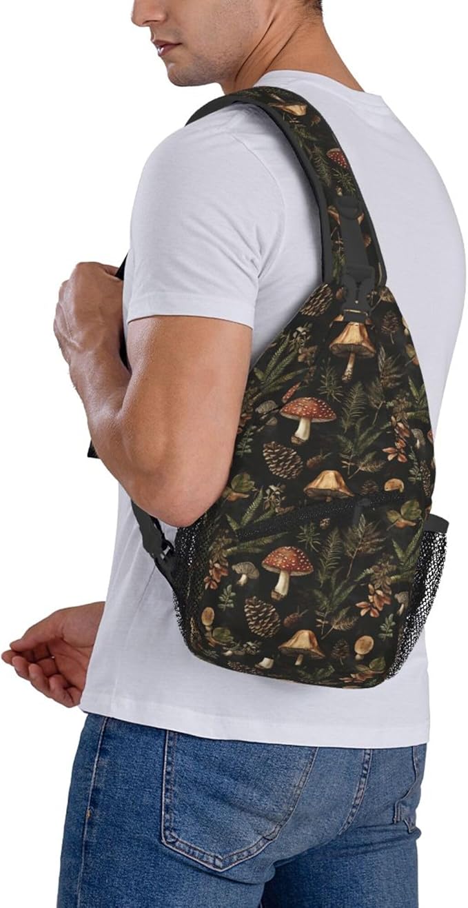 Botanical Mushroom Sling Backpack Crossbody Bag Casual Chest Bags Travel Hiking Daypack Shoulder Bag for Women Men
