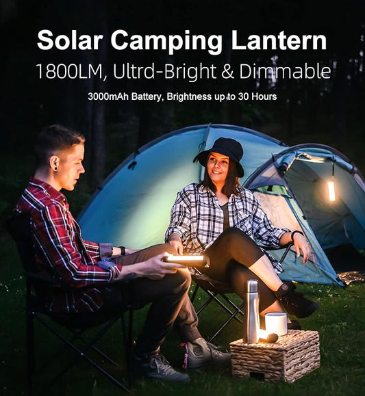 Solar Camping Lantern,1800LM,13 Light Modes, 3000mAh Battery, IP66 Waterproof,Rechargeable Camping Lights LED Flashlight for Hurricane, Emergency, Power Outages Home