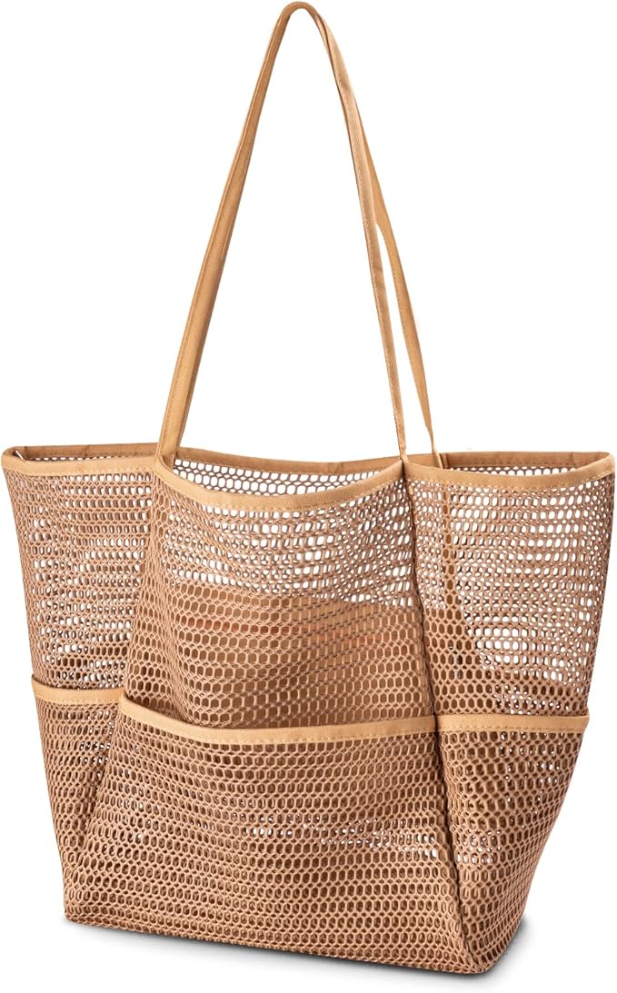 Iioscre Mesh Beach Tote Bags for Womens, Causal Hobo Pool Bags for Swimming Pools Vacations Beach Essentials