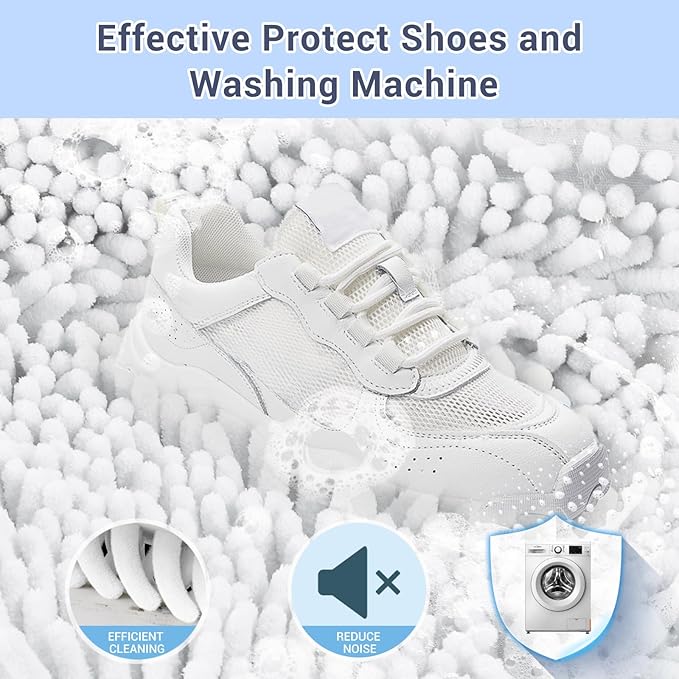 Shoe Washing Machine Bag with 2 Pockets - Wash Laces, Insoles & Socks All-in-One Shoe Laundry Bag for Washer & Dryer, Reusable Sneaker Cleaner Bag for Home Dorm Travel (2Pcs White)