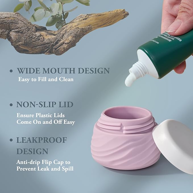 Travel Containers for Toiletries, Silicone Jar with Lid Eternal Moment, TSA Approved Travel Size Bottles with Clear Bag, Leak-proof Traveling Accessories Cosmetic for Lotion Face Body Cream (4 Pack)