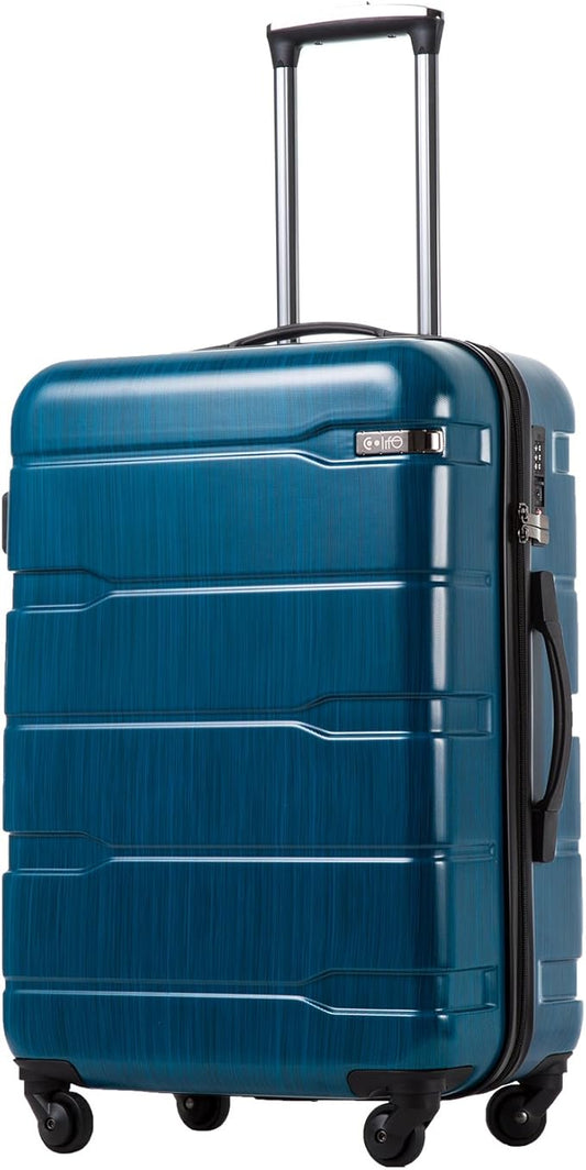 Coolife Luggage PC+ABS Hardshell Suitcase with TSA Lock, Spinner Checked Lightweight (Caribbean Blue, 24in)