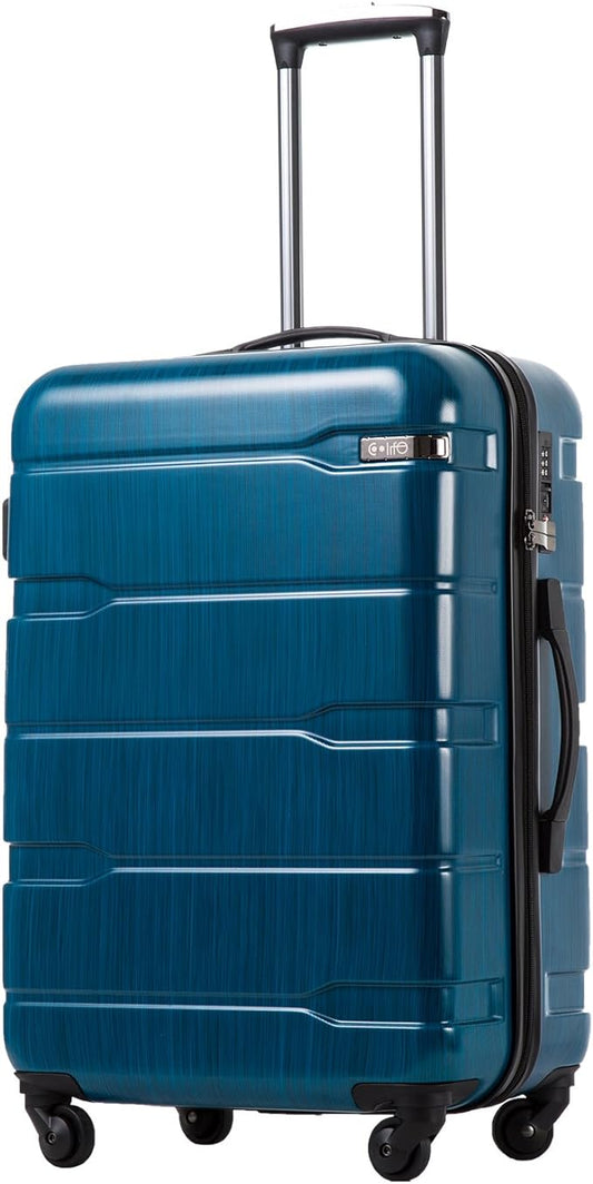 Coolife Luggage PC+ABS Expandable Hardshell Suitcase with TSA Lock, Spinner Checked Lightweight (Caribbean Blue, 28in)
