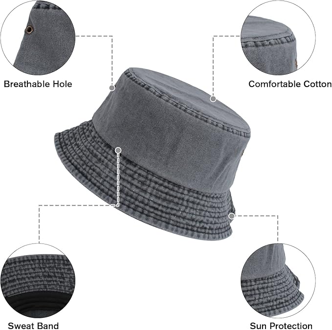 Washed Cotton Bucket Hats Packable Summer Outdoor Cap Travel Beach Sun Hat Plain Colors for Men Women