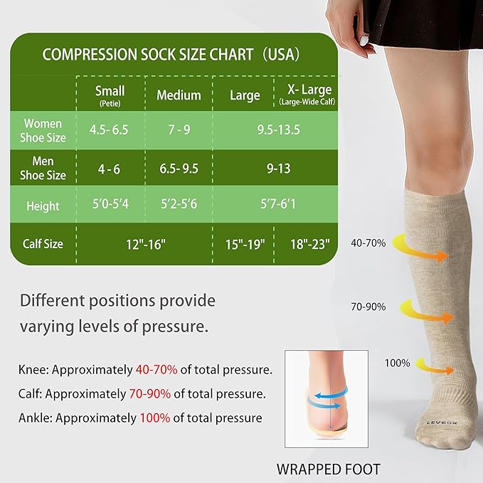 LEVSOX Viscose Made from Bamboo Compression Socks for Pregnant Women 20-30 mmHg Knee High Cute Mens Supports Socks for Travel