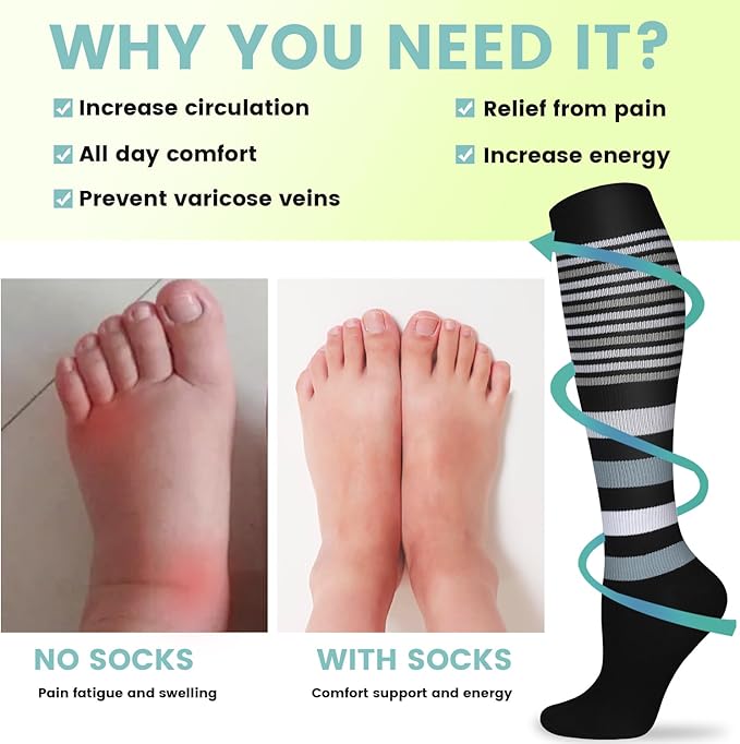 Copper Compression Socks 15-20 mmHg for Men & Women 8 Pairs – Circulation Support for Nurses, Travel, Running, Hiking, Soccer