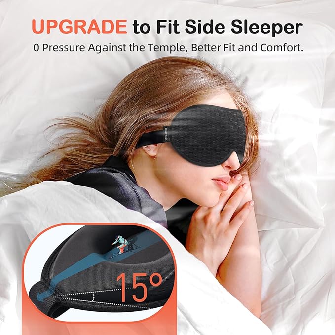 INNELO 3D Contoured Sleep Mask for Side Sleepers, 100% Light Blocking Sleeping Mask for Men & Women, Soft, No Pressure on Eyes, Airplane Blindfold for Travel, Night Eye Cover for Nap, Yoga, Black