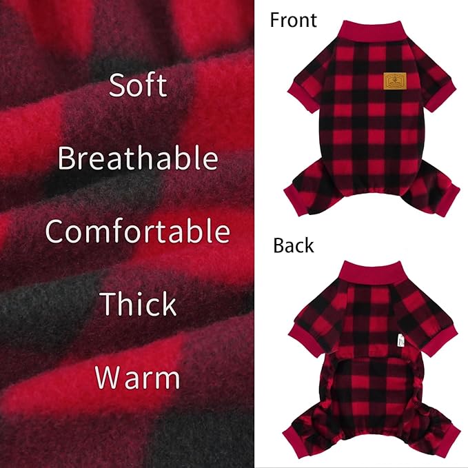 XPUDAC Dog Christmas Pajamas Plaid Doggie Clothes for Small Medium Dogs Girl Boy Fleece Dog Sweater for Winter Christmas(Small)