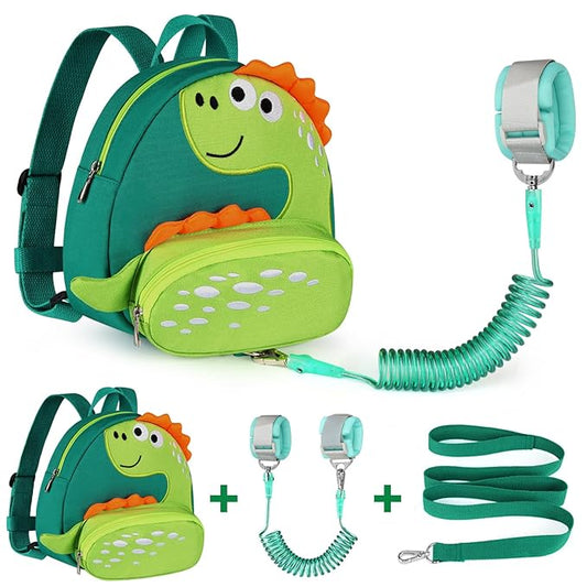 Accmor Toddler Harness Backpack Leash, Cute Dinosaur Backpacks with Anti Lost Wrist Link, Cute Mini Child Backpack Wristband Tether Strap and Protection Leashes for Boys Girls Aged 1-3 Years