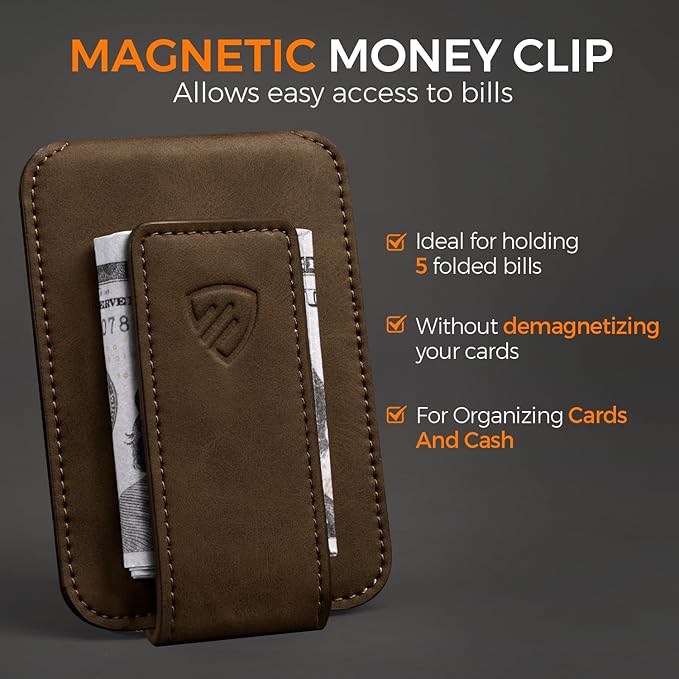 RUNBOX Slim Wallet for Men Front Pocket wallet with Magnetic Money Clip Minimalist Leather RFID Blocking wallet