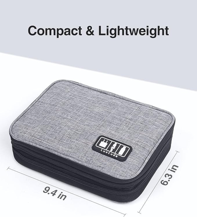 Luxtude Electronics Organizer, Portable Cable Organizer Bag for iPad 7.9'', Double Layer Travel Tech Bag&Cord Storage, Compact Cord Case&Charger Pouch,Electronics Carring Case for Phone/USB