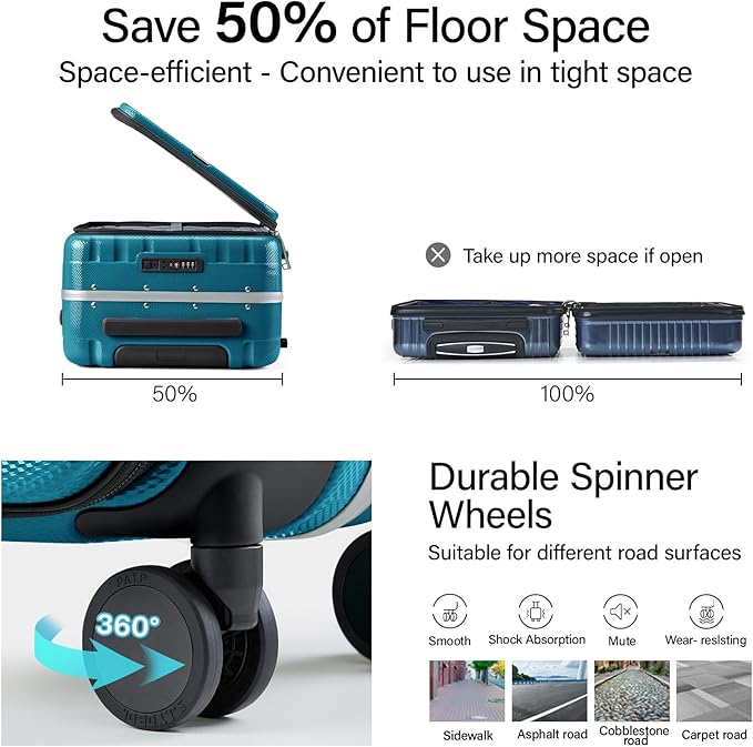 Hanke 16 Inch Small Carry On Luggage Hard Shell Top Opening Aluminum Frame Suitcase with Spinner Wheels, Underseat Front Open Luggage for Men & Women Business Travel and Short Trips, Caribbean Blue