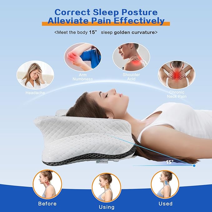 Pain Relief Cervical Pillow for Neck Support,Adjustable Ergonomic Pillow Cozy Sleeping,Odorless Orthopedic Memory Foam Pillows,Contour Bed Pillow for Side Back Stomach Sleeper