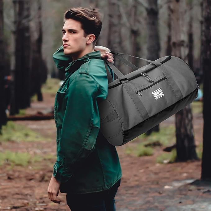 Lyweem 60L Duffle Bag for Men Travel Duffel Bag Large Size for Women Weekender Overnight with Shoes Compartment Multifunctional Gym Bags, Gray