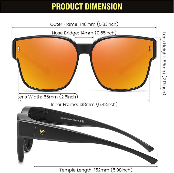 DUCO Fit Over Sunglasses for Men Women Wear Over Glasses Retro Wrap Around Polarized Sun Glasses UV400 Protection DC8981