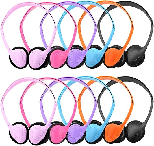 12 Pack Classroom Headphones for Kids, Multi Color Bulk Headphones for Classroom Wired Over The Ear Headphones Adjustable with 3.5 mm Jack for School Library Student Children
