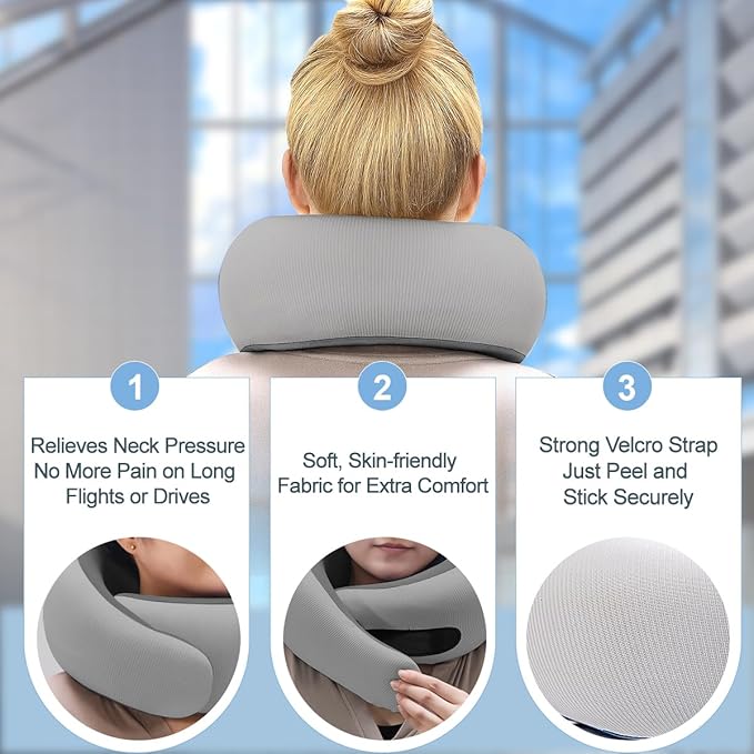Neck Pillow for Traveling,Travel Neck Pillow for Airplanes,Portable,Smooth & Cooling Fabric,100% Pure Memory Foam,Neck Pain Relief with Breathable 360º Ergonomic Support for Long Flight(Gray)